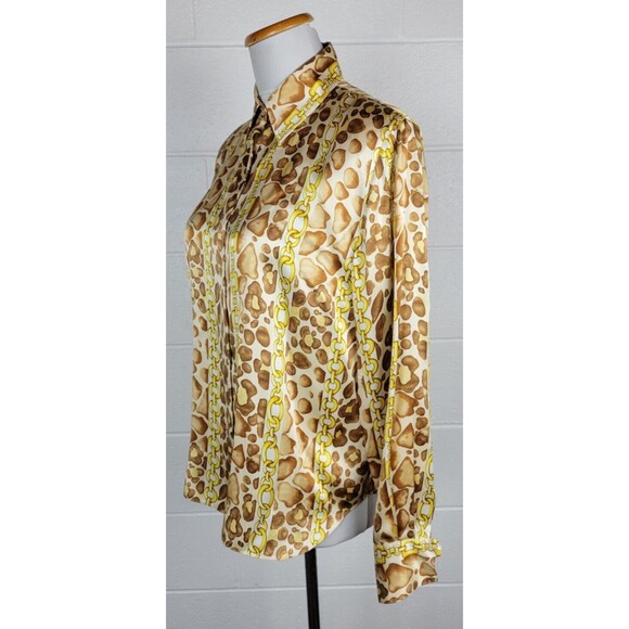 Vtg Starington by Charlotte Womens Leopard Gold Chain Print Silk Blouse Sz 8 - Picture 5 of 10